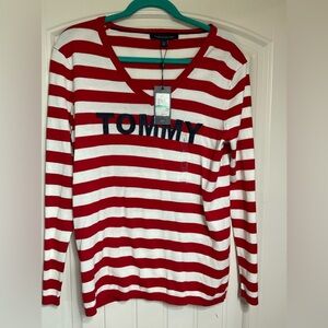NWT  ladies Tommy Hilfiger Red and White Striped sweater top size L